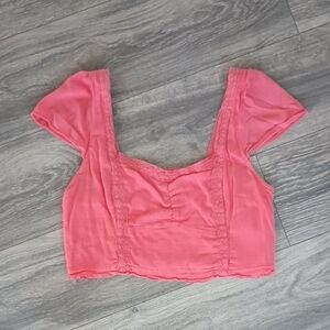 Coral Pink Scoop Neck Crop Top